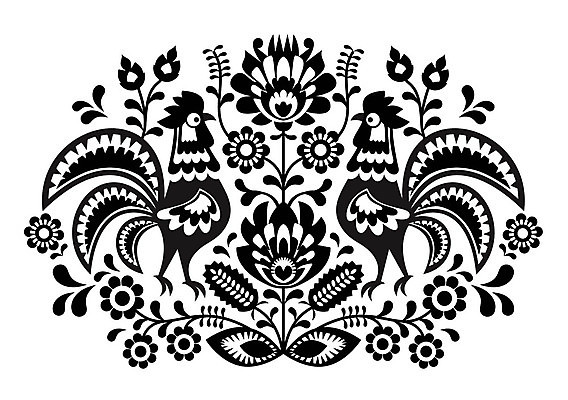 EPS 해외이미지 전통 꽃 패턴 일러스트 흑백 사람없음 화려 폴란드 해외202004 해외일러스트 식물 유럽 컨셉 무늬 촬영기법 파일형식 벡터 이미지허브