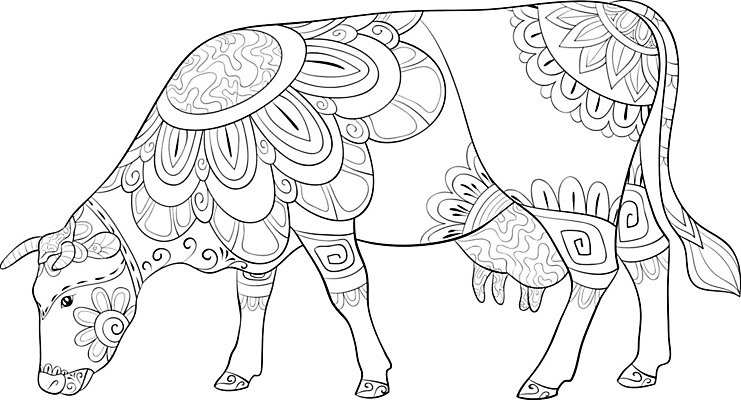 EPS 해외이미지 동물 디자인 꽃잎 꽃 선 컨셉 잎 꽃무늬 곡선 일러스트 자연 소 그림 윤곽 찰과상 스타일 해외202004 해외일러스트 식물 무늬 포유류 상처 생태계 파일형식 벡터 이미지허브