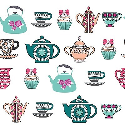 EPS 해외이미지 디자인 음료 음식 백그라운드 패턴 일러스트 티타임 사람없음 그래픽 컵 세트 컬러풀 머그컵 시간 항아리 냄비 찻주전자 만화 설탕 오브젝트 복고 해외202004 해외일러스트 식기 컬러 무늬 주전자 휴식 도자기 솥 파일형식 벡터 이미지허브