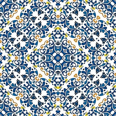 EPS 해외이미지 전통 디자인 패턴 오렌지 일러스트 벽지 추상 장식 파란색 노란색 흰색 포르투갈 타일 묘사 정사각형 스페인어 엘리먼트 튀니지 해외202004 해외일러스트 도형 유럽 컬러 무늬 과일 아프리카 파일형식 벡터 이미지허브