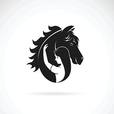 EPS 해외이미지 디자인 여자 얼굴 일러스트 포옹 사랑 한명 사람 검은색 말_동물 심볼 그림 여자한명만 해외202004 해외일러스트 1 감정 컬러 포유류 안기 신체부위 여자만 파일형식 벡터 이미지허브