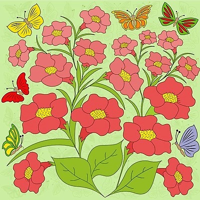 EPS 해외이미지 식물 동물 디자인 꽃잎 꽃 나비 곤충 백그라운드 잎 무늬 꽃무늬 패턴 일러스트 추상 미술 그래픽 장식 빨간색 초록색 여름 컬러풀 노란색 봄 개화 허브 유기농 내추럴 땅바닥 많음 해외202004 해외일러스트 웰빙 계절 컬러 컨셉 문화예술 바닥 파일형식 벡터 이미지허브