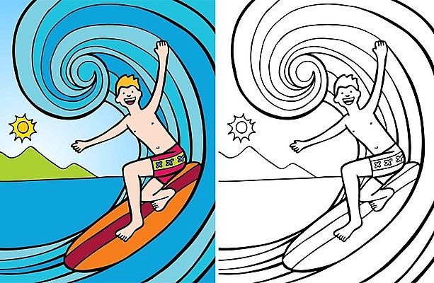 EPS 해외이미지 전신 남자 수영복 어린이 파도 일러스트 팔벌리기 소년 두명 손들기 서핑보드 서핑 서퍼 색칠공부 소년만 해외202004 해외일러스트 옷 바다 모션 운동선수 사람 학습 수상스포츠 보드_스포츠 색칠 남자만 어린이만 파일형식 벡터 이미지허브