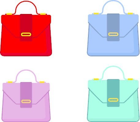 EPS 해외이미지 디자인 가방 일러스트 장신구 빨간색 파란색 유행 화려 고급 우아함 핸들 가죽 수집 오브젝트 라일락 스트랩 스타일 해외202004 해외일러스트 잡화 꽃 컬러 컨셉 파일형식 벡터 이미지허브