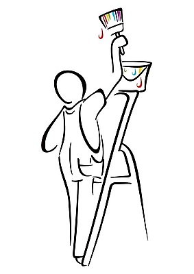 EPS 해외이미지 직업 일러스트 사다리 노동자 주택 사람 페인트 붓 업무 작업 수리 스케치 양동이 심볼 서비스 그림 화가 고립 조작 해외202004 해외일러스트 미술 건물 도구 파일형식 벡터 이미지허브