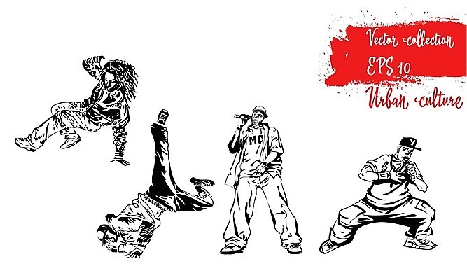 EPS 해외이미지 전신 남자 일러스트 힙합 서기 들기 여러명 성인 댄서 라인아트 마이크 비보이 손그림 성인남자만 해외202004 해외일러스트 직업 선 음악 음향기기 다수 모션 사람 춤 남자만 성인만 파일형식 벡터 이미지허브