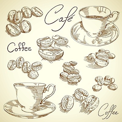 EPS 해외이미지 모양 디자인 종이 커피 백그라운드 컨셉 일러스트 텍스트 추상 콩 미술 장식 컵 세트 연필 그리기 스케치 그림 식욕 스타일 해외202004 해외일러스트 식기 음료 무늬 모션 문화예술 학용품 곡류 필기구 파일형식 벡터 이미지허브