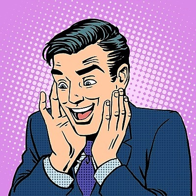 EPS 해외이미지 남자 행복 일러스트 한명 정장 손짓 상반신 성인 기쁨 비즈니스맨 복고 팝아트 카툰스타일 성인남자한명만 내려보기 해외202004 하프톤 해외일러스트 1 옷 감정 컬러 비즈니스 모션 사람 직장인 그림 남자한명만 성인남자만 파일형식 벡터 이미지허브