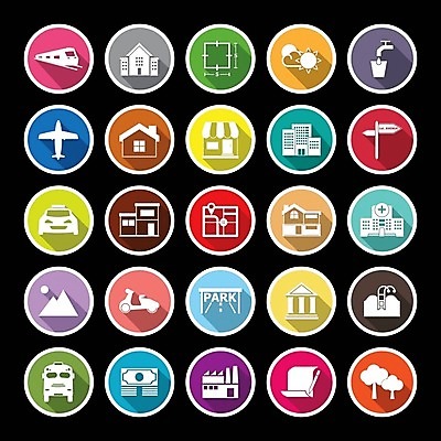 EPS 해외이미지 일러스트 교통시설 지붕 부동산 아파트 주택 건물 픽토그램 판매 재산 플랫 땅 심볼 사인 상업 심플 평가 대출 해외202004 해외일러스트 건축물 교통 금융 시설 파일형식 벡터 이미지허브