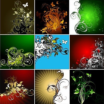 EPS 해외이미지 모양 식물 디자인 꽃 백그라운드 잎 꽃무늬 일러스트 자연 추상 프레임 장식 세트 화려 복고 스타일 해외202004 해외일러스트 컨셉 무늬 생태계 파일형식 벡터 이미지허브