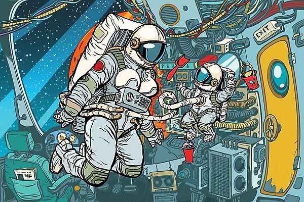 EPS 해외이미지 전신 여자 일러스트 가족 성인 두명 우주 우주비행사 아기 팝아트 우주복 카툰스타일 신생아우주복 해외202004 해외일러스트 옷 관계 사람 그림 유아복 파일형식 벡터 이미지허브