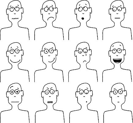 EPS 해외이미지 행복 얼굴 일러스트 미소 세트 슬픔 변화 만화 심볼 고민 심플 긍정 이모티콘 부정적 해외202004 해외일러스트 감정 컨셉 표정 신체부위 파일형식 벡터 이미지허브