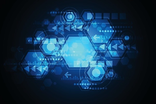 EPS 해외이미지 디자인 컨셉 일러스트 추상 미래 사람없음 그래픽 파란색 디지털 육각형 해외202004 해외일러스트 도형 컬러 무늬 파일형식 벡터 이미지허브