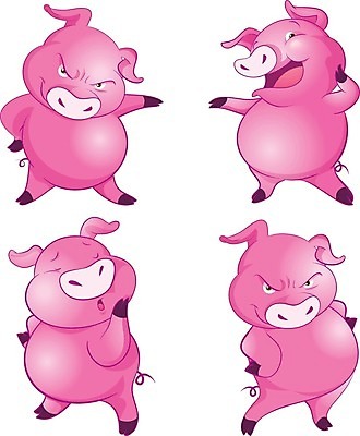 EPS 해외이미지 동물 디자인 분홍색 여러마리 일러스트 포유류 표정 서기 웃음 사람없음 돼지 해외202004 해외일러스트 컬러 다수 모션 파일형식 벡터 이미지허브