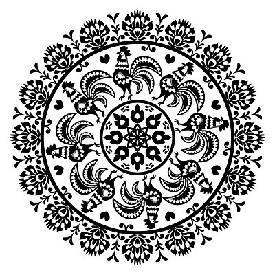 EPS 해외이미지 전통 꽃 패턴 일러스트 흑백 사람없음 화려 폴란드 해외202004 해외일러스트 식물 유럽 컨셉 무늬 촬영기법 파일형식 벡터 이미지허브