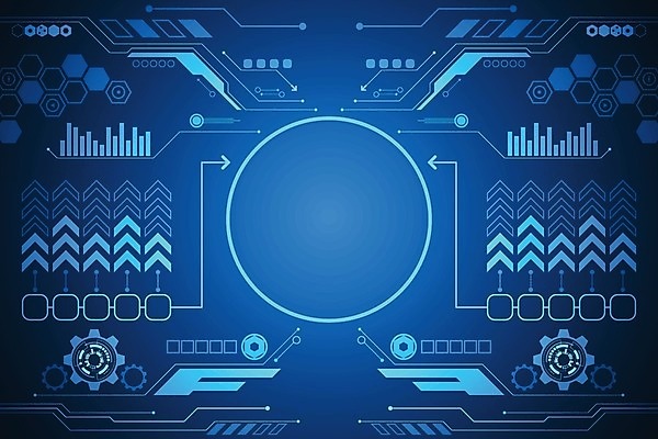EPS 해외이미지 디자인 화살표 컨셉 일러스트 추상 미래 사람없음 그래픽 파란색 디지털 톱니바퀴 쇼 해외202004 해외일러스트 컬러 무늬 파일형식 벡터 이미지허브
