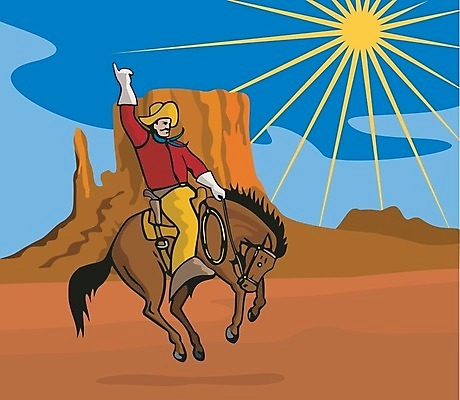 EPS 해외이미지 동물 남자 일러스트 그래픽 태양 사막 카우보이 승차 복고 로데오 라이더 해외202004 해외일러스트 자연요소 모션 사람 파일형식 벡터 이미지허브