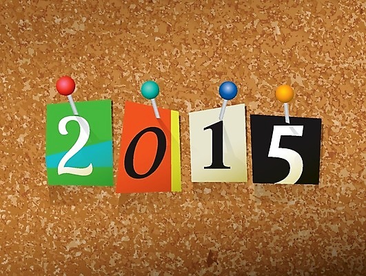 EPS 해외이미지 종이 컨셉 일러스트 휴가 아이디어 단어 쪽지 달력 축하 날짜 압정 야간 자르기 편지 연도 2015년 해피뉴이어 카운트다운 코르크보드 테마 해외202004 해외일러스트 자연요소 문자 모션 알림판 사무용품 새해인사 파일형식 벡터 이미지허브