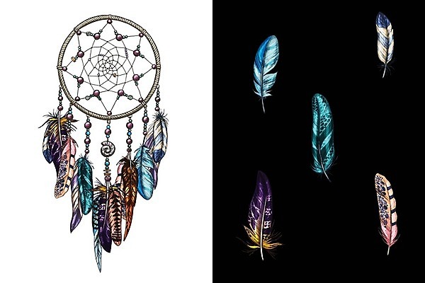 EPS 해외이미지 전통 일러스트 사람없음 장식 꿈 깃털 부적 드림캐쳐 해외202004 해외일러스트 파일형식 벡터 이미지허브