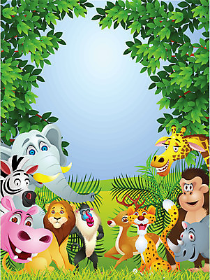 EPS 해외이미지 동물 디자인 야생동물 일러스트 사슴 코끼리 미소 사람없음 원숭이 그룹 숲 사자 기린 얼룩말 하마 코뿔소 치타 고릴라 침팬지 사바나 해외202004 해외일러스트 포유류 표정 말_동물 파일형식 벡터 이미지허브