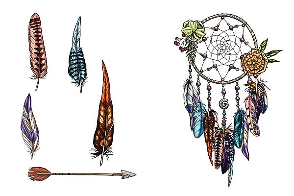 EPS 해외이미지 전통 꽃 일러스트 화살 사람없음 장식 꿈 깃털 부적 드림캐쳐 해외202004 해외일러스트 식물 파일형식 벡터 이미지허브