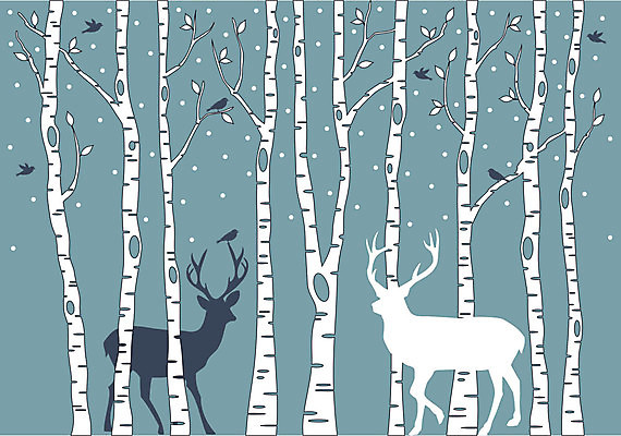 EPS 해외이미지 나무 실루엣 잎 크리스마스 겨울 일러스트 조류 사슴 뿔 사람없음 검은색 눈송이 숲 자작나무 순록 폭설 해외202004 해외일러스트 식물 동물 계절 기념일 컬러 포유류 눈_날씨 촬영기법 자연재해 파일형식 벡터 이미지허브