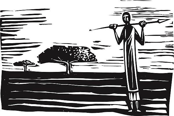 EPS 해외이미지 전통 창 일러스트 아프리카 검은색 역사 양치기 목판화 세렝게티 해외202004 해외일러스트 직업 나라 무기 컬러 파일형식 벡터 이미지허브