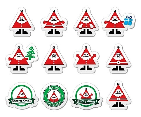 EPS 해외이미지 스티커 크리스마스 겨울 일러스트 크리스마스선물 사람없음 빨간색 초록색 선물상자 크리스마스트리 산타클로스 라벨 삼각형 해외202004 해외일러스트 도형 계절 기념일 컬러 프레임 선물 상자 파일형식 벡터 이미지허브