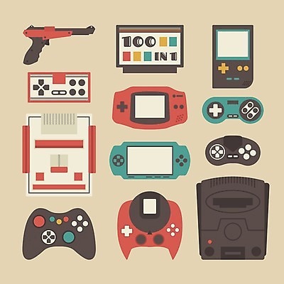 EPS 해외이미지 일러스트 사람없음 총 게임 복고 아날로그 조이스틱 게임콘트롤러 비디오게임 오락기계 휴대용게임기 해외202004 해외일러스트 무기 놀이 휴대용 게임기 파일형식 벡터 이미지허브