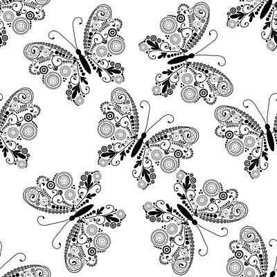 EPS 해외이미지 문양 나비 무늬 패턴 일러스트 흑백 사람없음 화려 해외일러스트 곤충 컨셉 촬영기법 파일형식 벡터 이미지허브