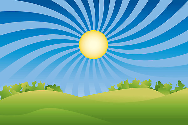EPS 해외이미지 밭 일러스트 하늘 산 초록색 여름 태양 맑음 해외202004 해외일러스트 자연요소 계절 컬러 농업 날씨 파일형식 벡터 이미지허브