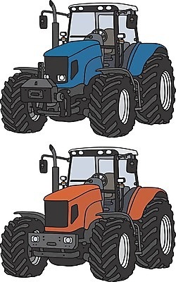 EPS 해외이미지 육상교통 밭 일러스트 교통시설 자동차 빨간색 파란색 고양이 기계 용 업무 만화 트랙터 밭일 해외202004 해외일러스트 교통수단 컬러 교통 농업 포유류 반려동물 작업 농기계 시설 특수차량 파일형식 벡터 이미지허브