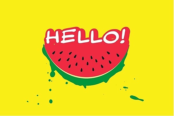 EPS 해외이미지 일러스트 단면 수박 타이포그라피 사람없음 빨간색 그림 HELLO 해외202004 해외일러스트 문자 컬러 과일 인사 파일형식 벡터 이미지허브