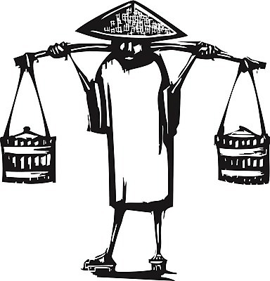 EPS 해외이미지 아시아 일러스트 중국 업무 역사 농부 가난 양동이 노예 목판화 착취 해외202004 해외일러스트 직업 나라 컨셉 작업 파일형식 벡터 이미지허브