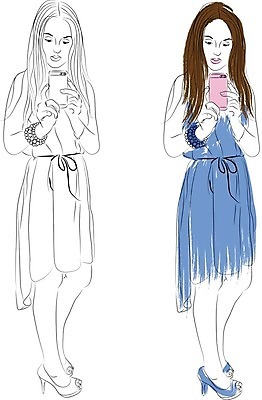 EPS 해외이미지 모델 라이프스타일 드레스 옷 여자 일러스트 미술 사람 그래픽 파란색 스마트폰 세트 유행 가수 화려 스케치 그림 윤곽 스타일 해외202004 해외일러스트 컬러 컨셉 문화예술 생활 핸드폰 스마트기기 음악가 파일형식 벡터 이미지허브