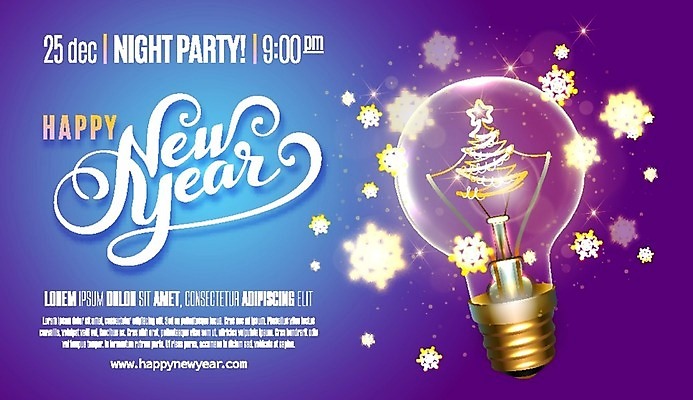 EPS 해외이미지 디자인 백그라운드 크리스마스 일러스트 전구 아이디어 사람없음 보라색 축하 눈송이 해피뉴이어 레터링 해외202004 해외일러스트 기념일 컬러 컨셉 눈_날씨 새해인사 파일형식 벡터 이미지허브