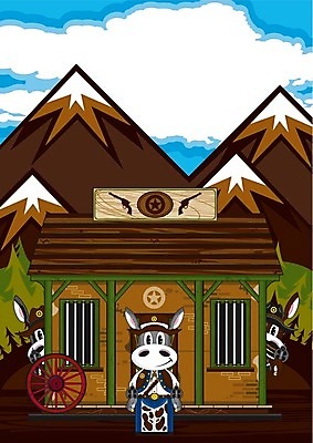 EPS 해외이미지 동물 일러스트 산 건물 가축 카우보이 보안관 만화 교도소 감옥 카우보이모자 당나귀 서쪽 해외202004 해외일러스트 직업 모자_잡화 건축물 말 방향 파일형식 벡터 이미지허브