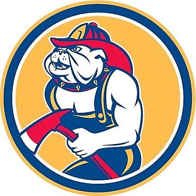 EPS 해외이미지 유니폼 일러스트 그래픽 원형 개 소방관 복고 불독 송곳니 고립 마스티프 해외202004 해외일러스트 도형 옷 포유류 치아 구조원 소방 파일형식 벡터 이미지허브