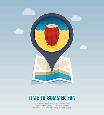 EPS 해외이미지 구름 바다 지도 일러스트 해변 사람없음 여름휴가 바캉스 드럼 해외202004 해외일러스트 자연요소 휴가 타악기 파일형식 벡터 여름_계절 이미지허브