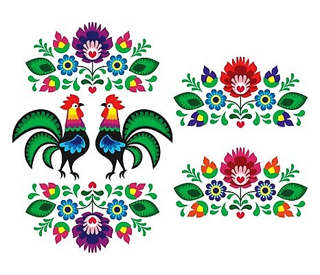 EPS 해외이미지 전통 꽃 패턴 일러스트 사람없음 컬러풀 화려 폴란드 해외202004 해외일러스트 식물 유럽 컬러 컨셉 무늬 파일형식 벡터 이미지허브