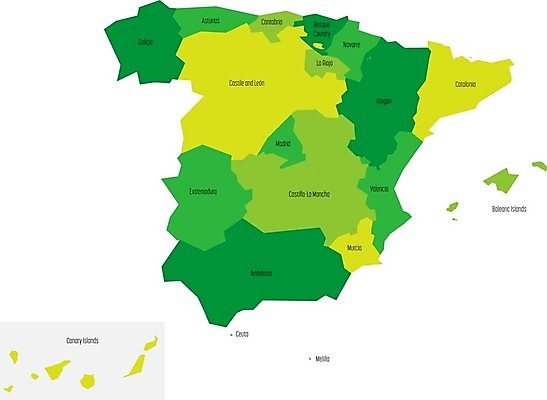 EPS 해외이미지 모양 디자인 실루엣 유럽 선 섬 여행 지도 일러스트 초록색 흰색 스페인 지중해 심볼 윤곽 지역 바르셀로나 마드리드 발렌시아 스페인어 안달루시아 전국 지리 해외202004 해외일러스트 나라 바다 컬러 촬영기법 파일형식 벡터 이미지허브