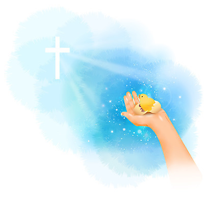 동물 손 기독교 종교 백그라운드 십자가 일러스트 한손 병아리 한명 들기 신체부위 믿음 계란 알 국내일러스트 AI파일 1 감정 모션 조류 사람 파일형식 벡터