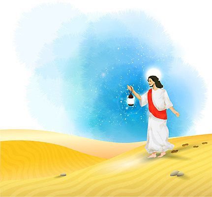 전신 기독교 종교 모래 백그라운드 일러스트 전등 조명 한명 서기 들기 믿음 사막 랜턴 예수 국내일러스트 AI파일 1 감정 모션 사람 신_종교 파일형식 벡터