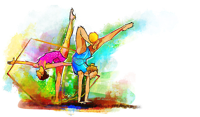 전신 PSD 여자 스포츠 포즈 백그라운드 올림픽 일러스트 공 모션 운동선수 서기 사람 경기 성인 두명 운동복 운동 끈 자신감 목표 열정 리듬체조 체조 여자만 성인여자만 성인만 국내일러스트 옷 감정 컨셉 건강 파일형식