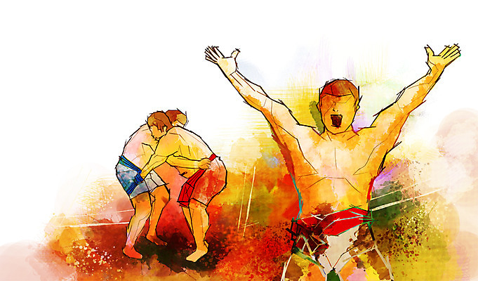 전신 PSD 남자 스포츠 포즈 백그라운드 일러스트 모션 운동선수 서기 사람 경기 성인 세명 운동복 운동 자신감 목표 열정 씨름 남자만 성인남자만 성인만 국내일러스트 옷 감정 컨셉 건강 전통놀이 파일형식