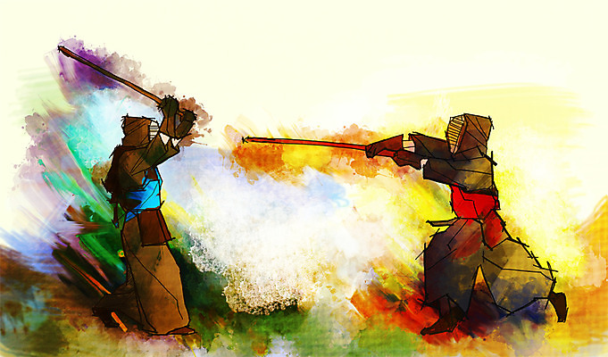 전신 PSD 남자 스포츠 포즈 백그라운드 일러스트 모션 운동선수 도복 서기 들기 사람 경기 성인 두명 운동복 운동 자신감 목표 열정 검도 검술 남자만 성인남자만 성인만 국내일러스트 옷 감정 컨셉 건강 격투기 파일형식