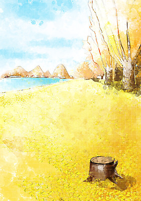 PSD 나무 식물 구름 사계절 계절 호수 백그라운드 일러스트 자연 하늘 따뜻함 풍경 초원 사람없음 물 강 가을풍경 가을 자연백그라운드 나무밑둥 가을배경 국내일러스트 자연요소 생태계 파일형식 가을_계절