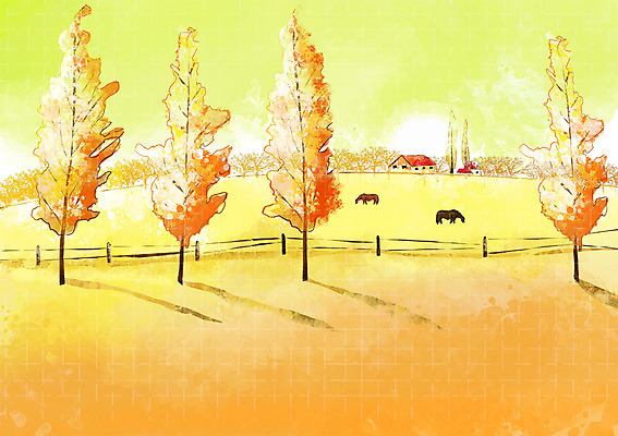 PSD 나무 식물 동물 구름 건축물 사계절 계절 백그라운드 일러스트 자연 하늘 주택 따뜻함 풍경 초원 사람없음 울타리 가을풍경 목장 가을 말_동물 자연백그라운드 가을배경 국내일러스트 자연요소 건축 포유류 건물 담장 생태계 파일형식 가을_계절