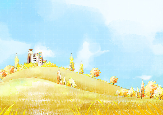 PSD 나무 식물 구름 건축물 사계절 계절 백그라운드 일러스트 자연 하늘 따뜻함 풍경 초원 사람없음 건물 가을풍경 가을 언덕 자연백그라운드 가을배경 국내일러스트 자연요소 건축 생태계 파일형식 가을_계절