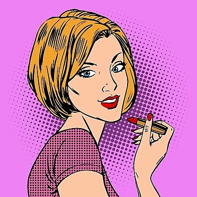 EPS 해외이미지 여자 일러스트 한명 들기 상반신 성인 화장 뷰티 립스틱 복고 팝아트 카툰스타일 성인여자한명만 해외202004 하프톤 해외일러스트 1 컬러 모션 사람 화장품 그림 여자한명만 성인여자만 파일형식 벡터 이미지허브